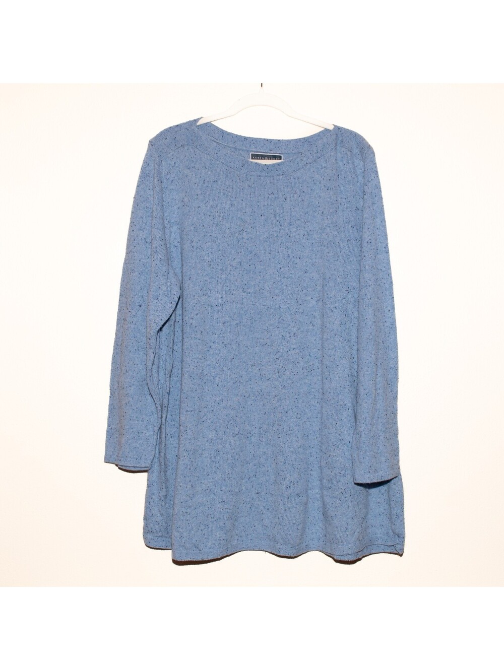 Karen Scott Speckled Knit Tunic Sweater Blue Cottagecore Plus Size 2X